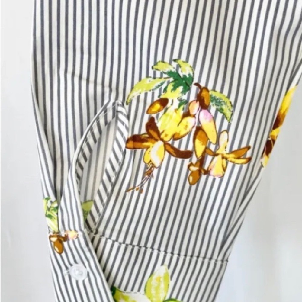 Lumière Floral Striped One Shoulder Long Sleeve Shirt Grey Multi Size S - Picture 10 of 10